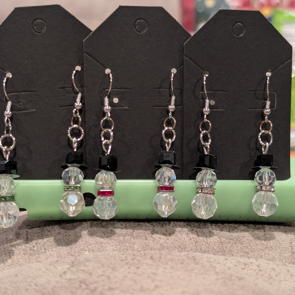 Crystal Snowman Earrings with Black Accents